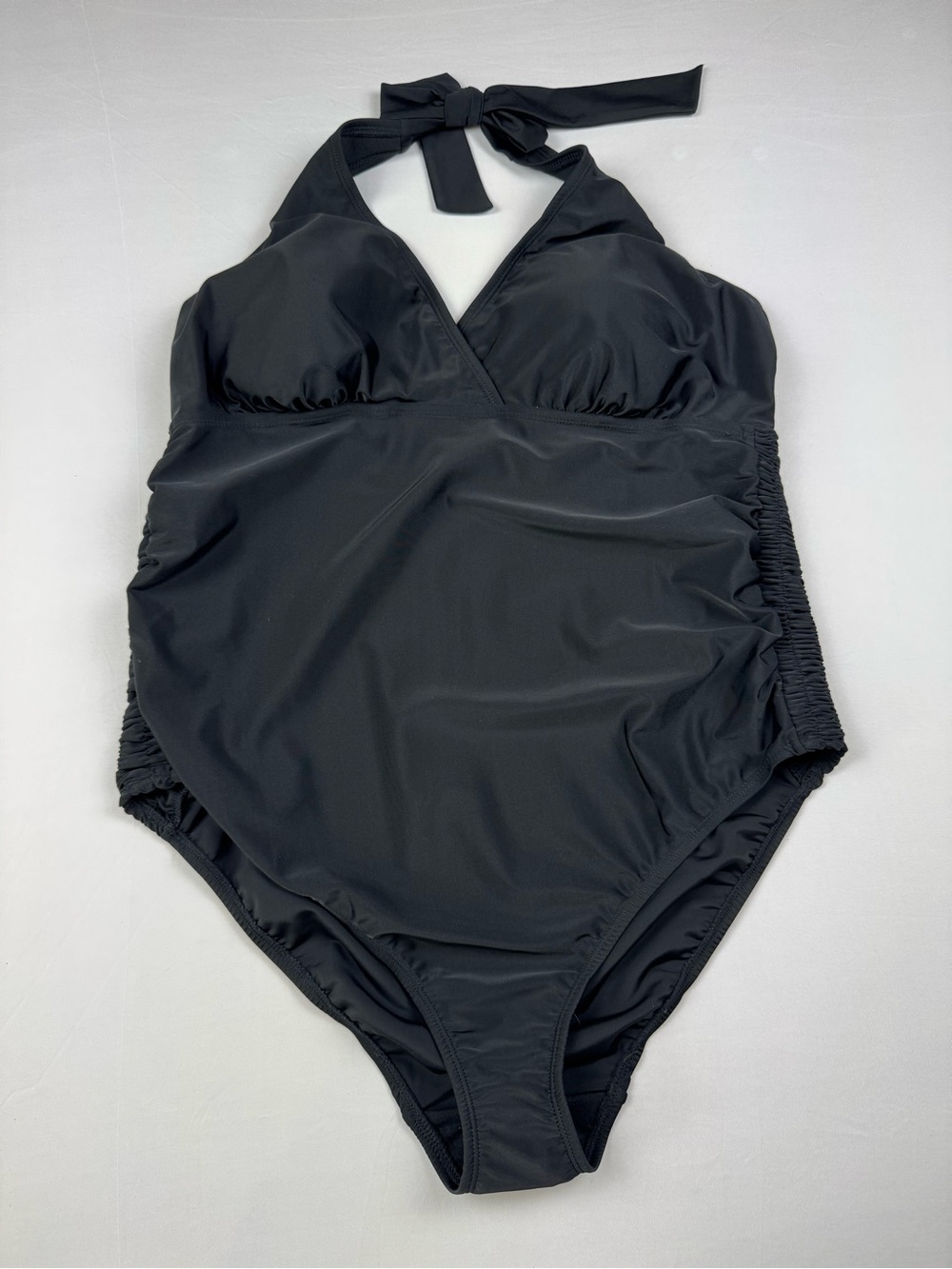 Motherhood‎ Beach Bump Maternity Swimsuit Black 1X Halter One Piece NEW